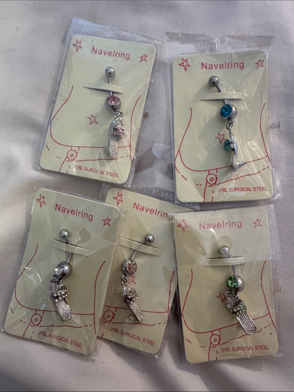 Surgical Steel Navel Ring with Crystal Shoe Charm - Multiple Colors